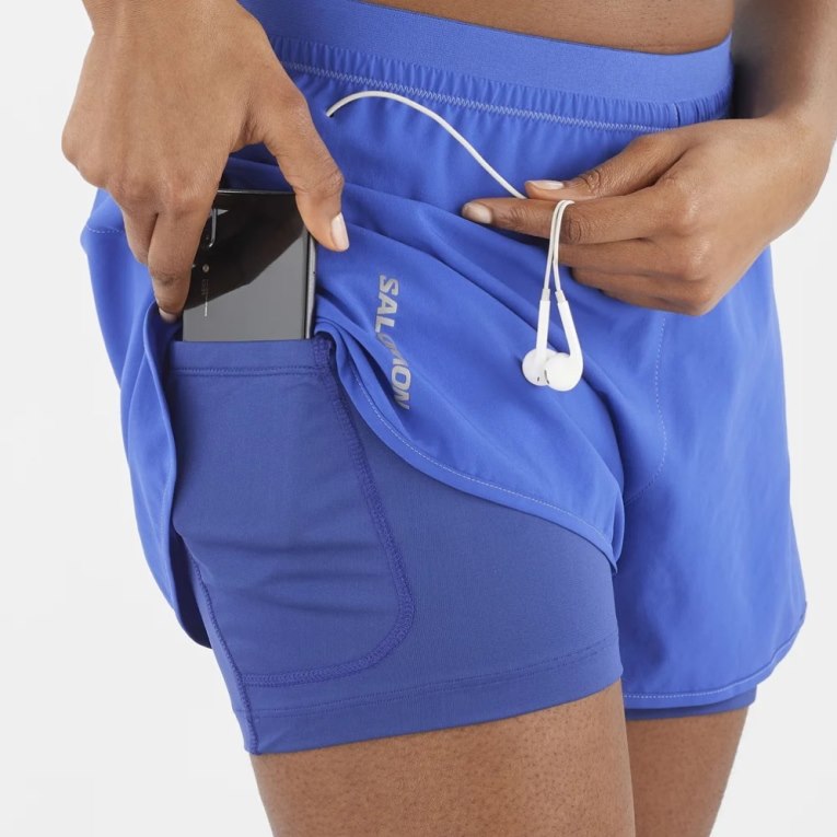 Salomon Cross 2in1 Women's Running Shorts Blue | CA 67B93